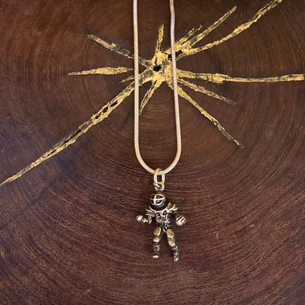 Vintage Football Player Necklace in Sterling Silver sports mom gift